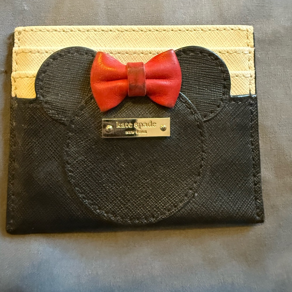Kate Spade Black and Cream Kids Card Holder with Red Bow